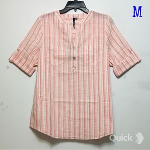 M - NWT Pink Striped Sparkle Roll-Tab Shirt
